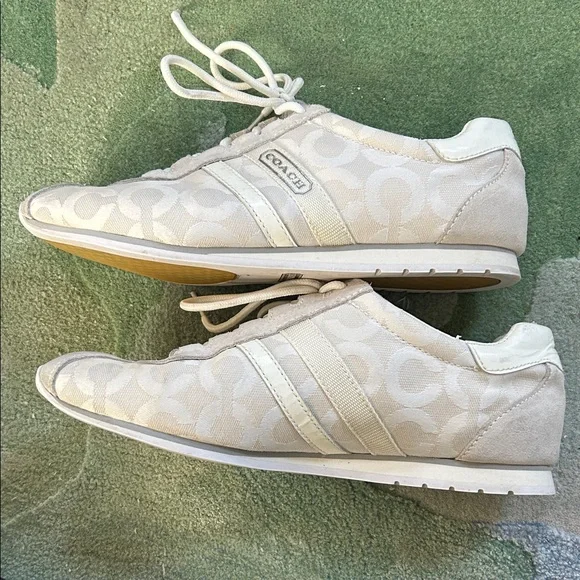 COACH Cream Kathleen Canvas + Suede Sneakers Size 8 - Picture 9 of 10